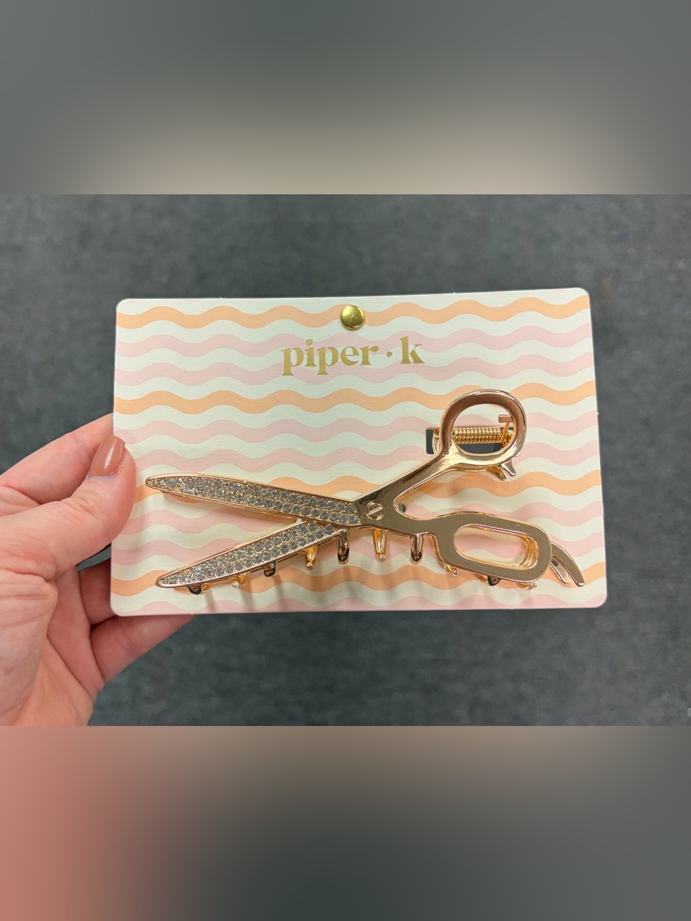 Piper K Gold Scissor Hair Clip with Rhinestones (Large)